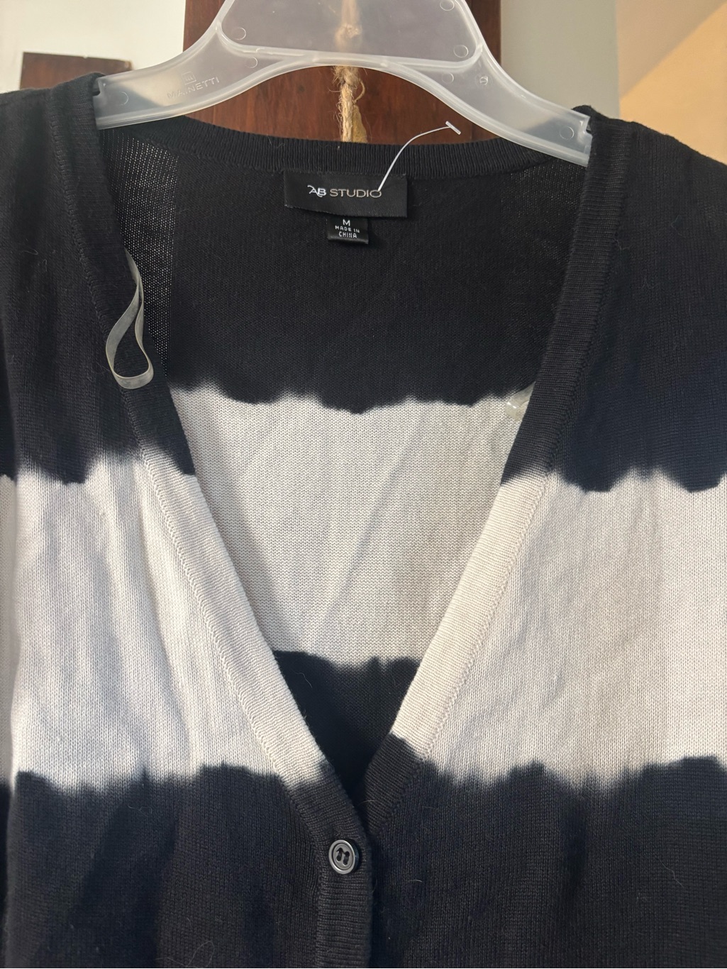 Ab Studio Black And White Striped Button-Front V-Neck Cardigan — image 3 of 3